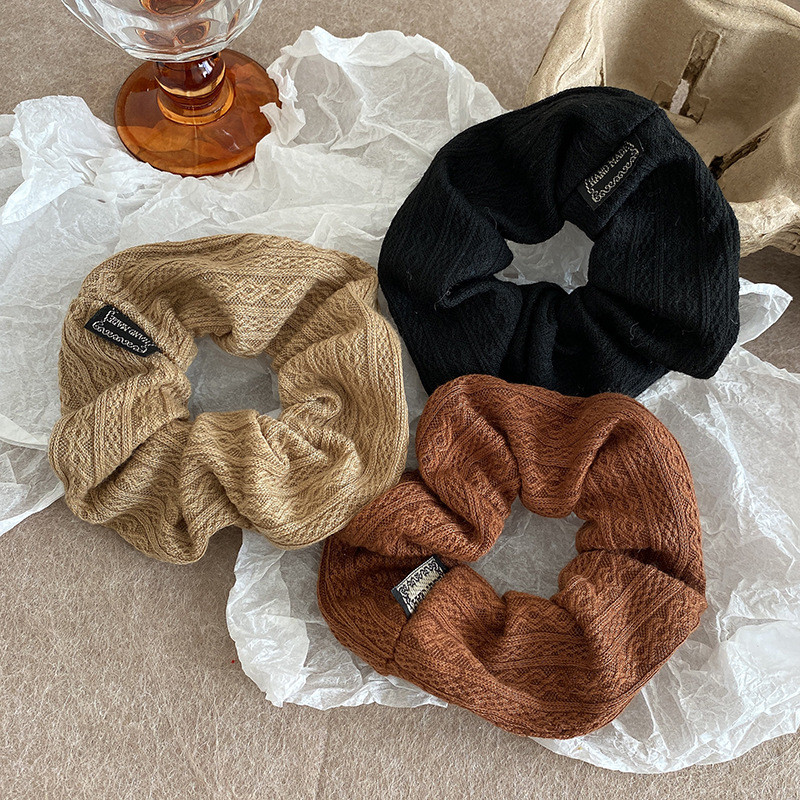 ใหม่ Simple All-Match ขนสัตว์ถักสีทึบรูปแบบ Scrunchy แหวนผมหญิงอารมณ์ Retro Tie Head เชือก
