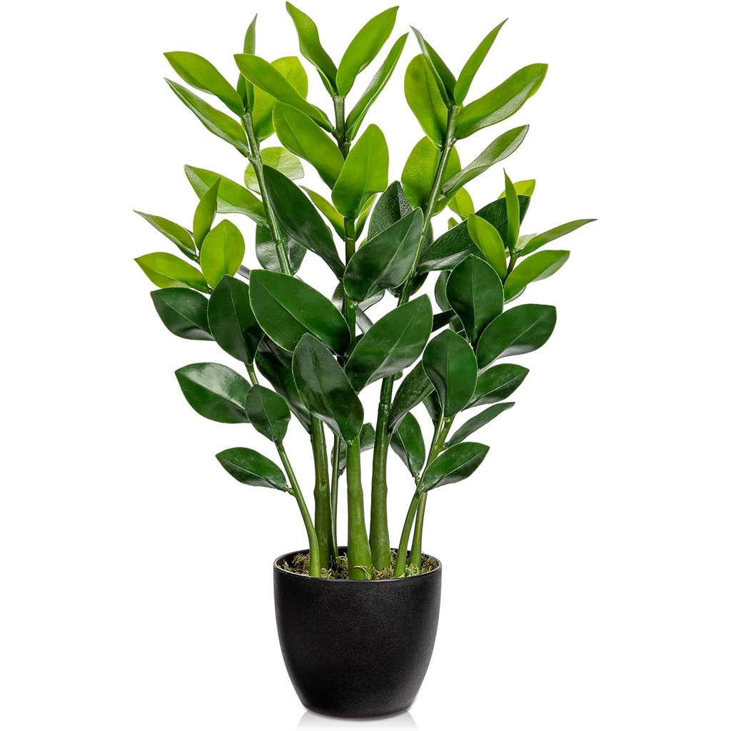 ประดิษฐ์ ZZ พืชสัมผัสจริง Faux พืชในร่มปลอม zamioculus Zamiifolia กระถางต้นไม้ในกระถางสีดําประดิษฐ์พืชสีเขียวตกแต่งบ้านสํานักงานตาราง Greenery ตกแต่ง