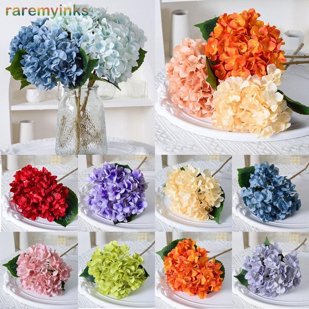 Rarem ดอกไม้ผ้าไหมปลอม, ไฮเดรนเยียประดิษฐ์ 45 ซม., ช่อดอกไม้สีสันสดใสสีฟ้า