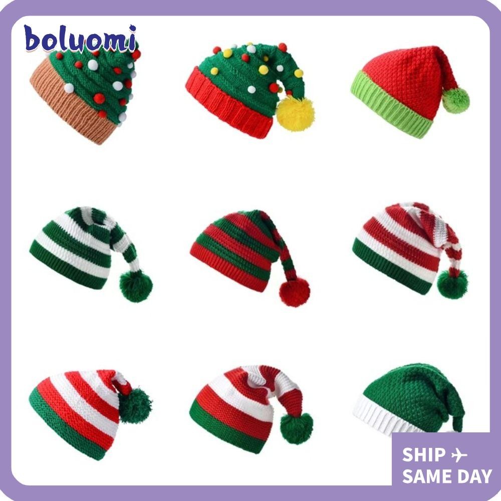 หมวกถัก BOLUMI, หมวกคริสต์มาสสีสันสดใสที่อบอุ่นในฤดูหนาวที่สร้างสรรค์, ตกแต่งคริสต์มาส หมวกคริสต์มาสสไตล์เรียบง่าย