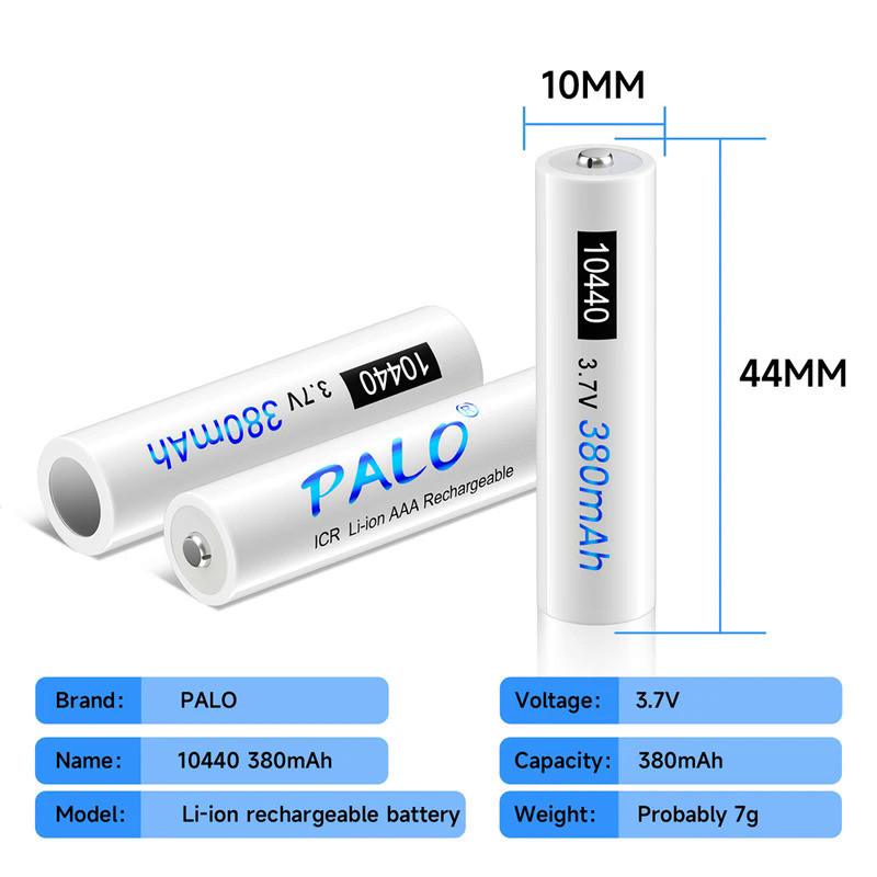 PALO 4-20pcs 3.7V 10440 Li ion Lithium Rechargeable AAA Battery 10440 Button Top For Flashlights Cam