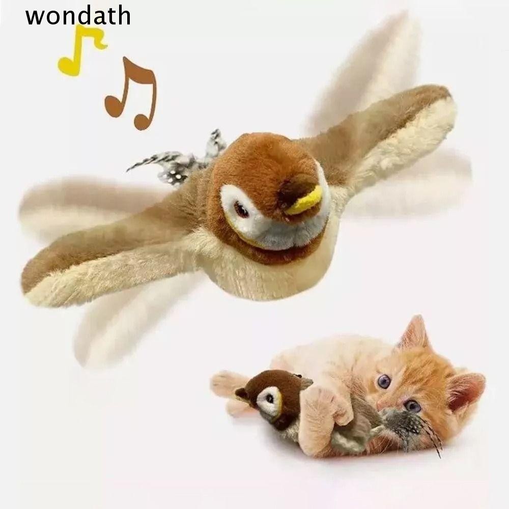 Wonda Interactive Flying Bird ของเล่นแมว, USB อิเล็กทรอนิกส์ Flapping นก Sparrow ของเล่นแมว, Touch-Activated Vivid Chirping Hangable สัตว์เลี้ยงจําลอง Sparrow ของเล่น