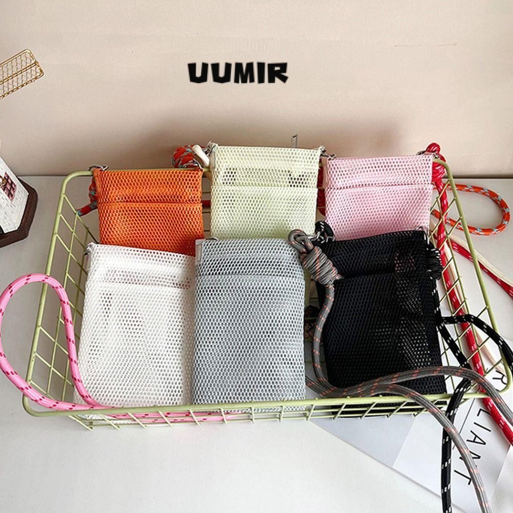 UUMIR กระเป๋าโทรศัพท์มือถือ,กระเป๋าตาข่ายสีทึบเก็บของ,กระเป๋าสตางค์โพลีเอสเตอร์กลวงสดสําหรับฤดูร้อนกลางแจ้ง