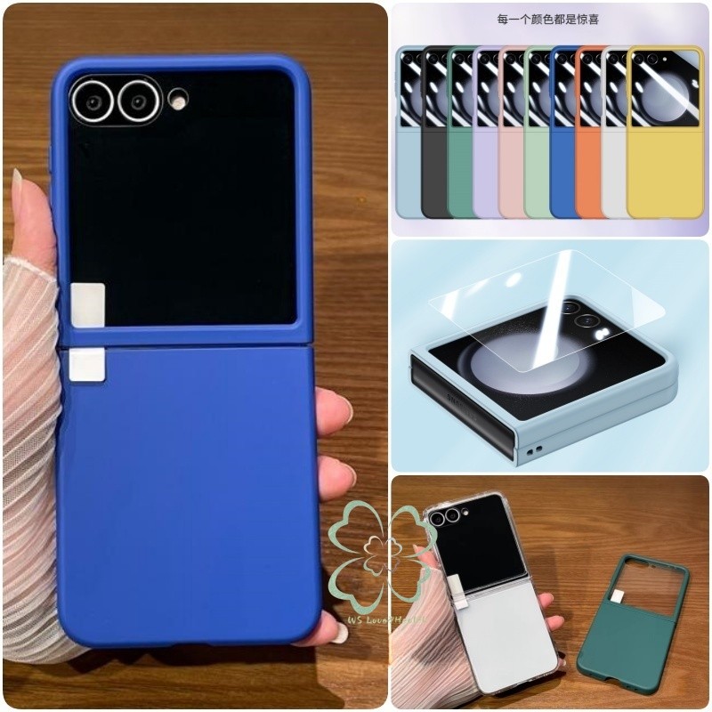 Slim Large Window Hard Case สําหรับ Samsung Galaxy Z Flip 8 7 Z Flip 6 Z Flip 5 ปลอกพร้อมฟิล์มกระจกนิรภัยป้องกันปกหลัง