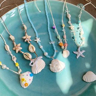 สร้อยคอพร้อมจี้ necklace สีโดพามีน เปลือกหอยและปลาดาว ลูกปัดสี แฟชั่นหวานๆ ส่งเร็วS1292