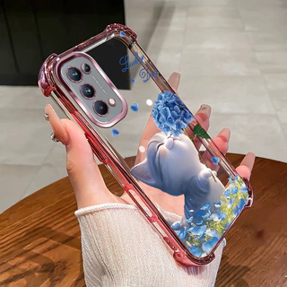 เคสสําหรับ OPPO Reno 4 5 5k เคสโทรศัพท์ดอกไม้แมวสี่มุมซิลิโคน TPU นิ่มโปร่งใส XH007