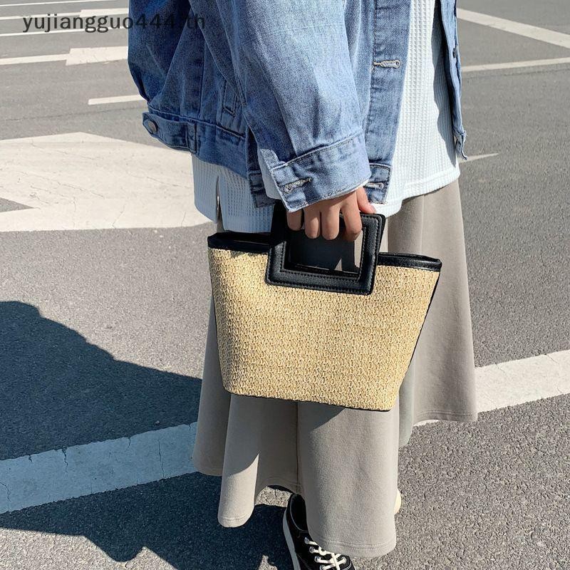 # yuyu # กระเป๋าแฮนด์เมดฤดูร้อนสําหรับผู้หญิงกระเป๋าฟางชายหาดกระเป๋าถือความจุขนาดใหญ่ สิริ .