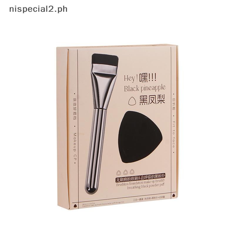 Nispecial2 3-In-1 Flat- แปรงรองพื้นและฟองน้ําพัฟแต่งหน้าสีดํา Ultra-Thin Traceless คอนซีลเลอร์ Appli