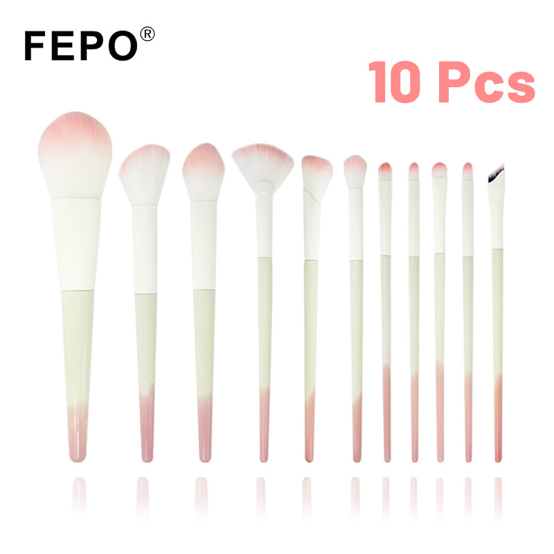 FEPO 10 ชิ้นชุดแปรงแต่งหน้า Soft EyeShadow แปรงแป้ง Blusher FOUNDATION BRUSH เครื่องมือความงาม