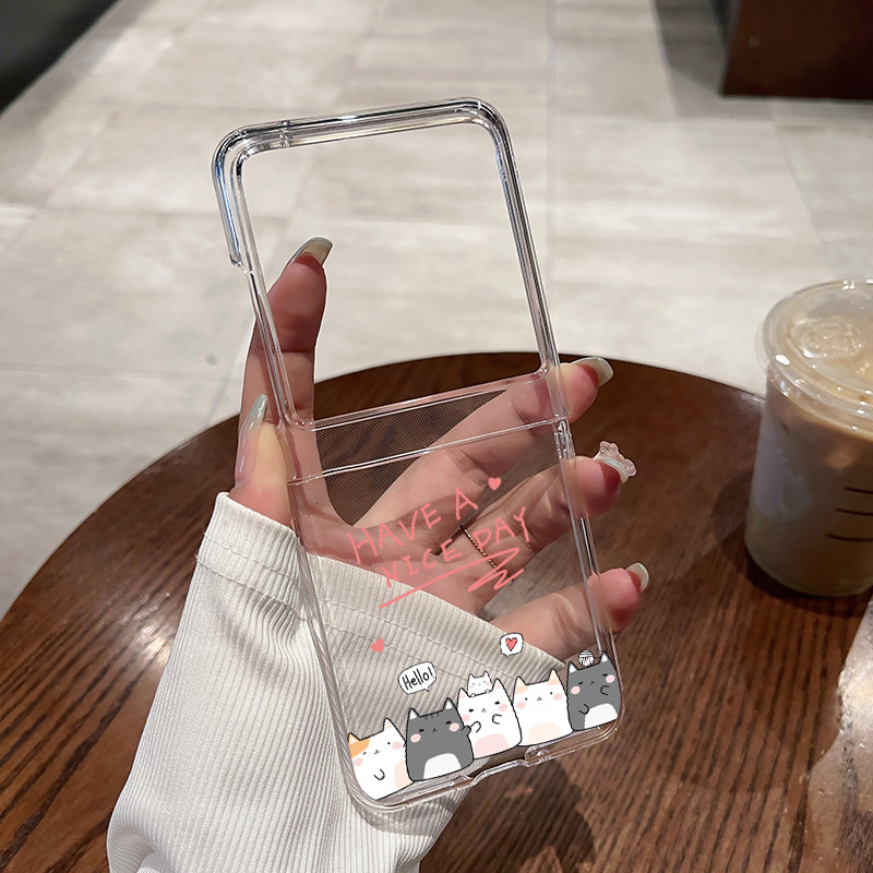 แมวการ์ตูนน่ารัก Motorola Moto Razr 60 Ultra Moto Razr 40 50 60 Ultra เคสโทรศัพท์ Ultra-Thin โปร่งใส PC Hard ฝาครอบกันกระแทก Shell - รูปที่ 3
