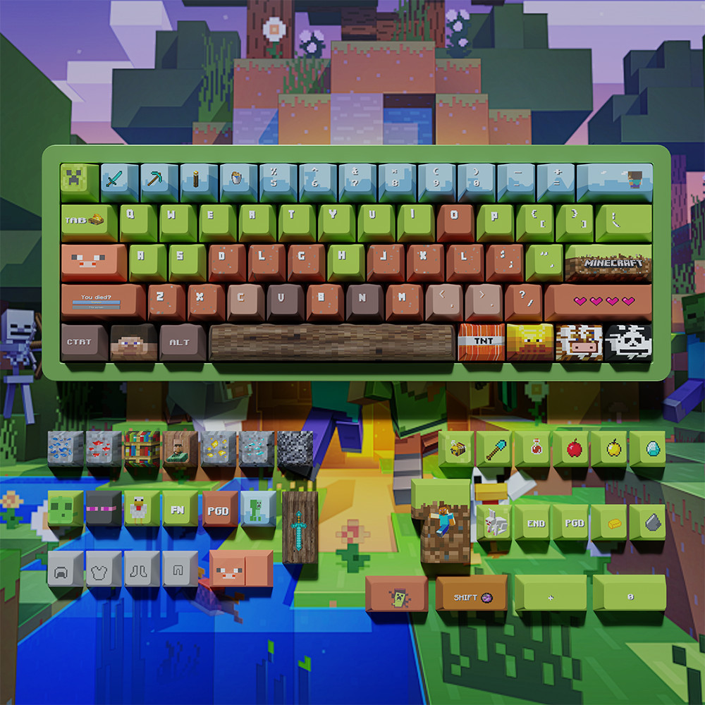 07C/Original Design Mc Minecraft Pixel Keycap Original Factory ความสูง 139 คีย์ปรับให้เข้ากับ Wooting แป้นพิมพ์แกนแม่เหล็ก