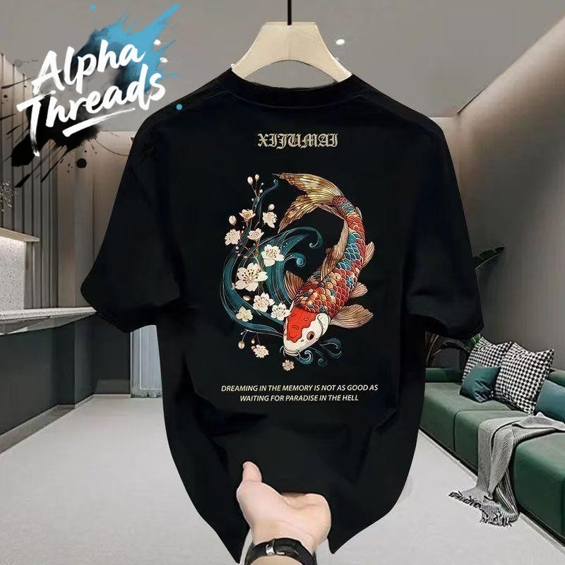 (จัดส่งตลอด 24 ชั่วโมง)Alpha Threads เสื้อคอสั้นสำหรับฤดูร้อน พิมพ์แฟชั่น สบายคลุมร่าง เหมาะสำหรับแต
