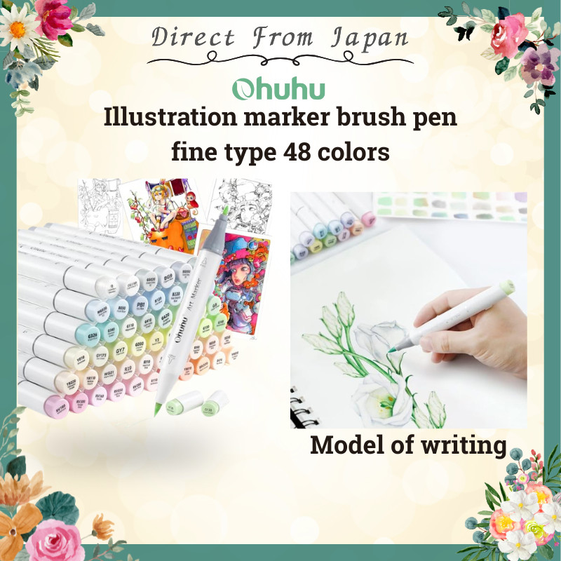 Ohuhu 48 Colors Brush Markers Pastel Dual Tip + Blender Honolulu B