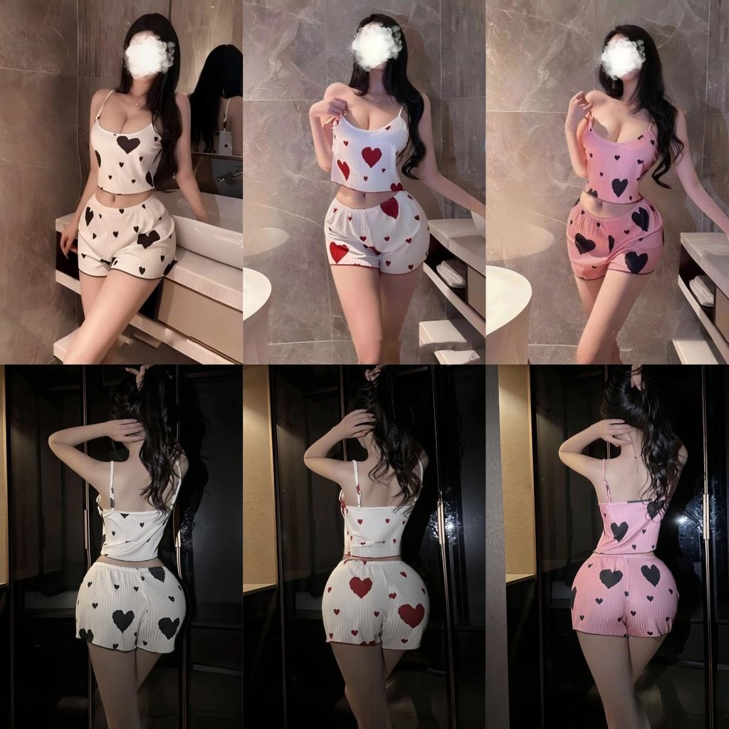 Sexy Girl 💓💓 ชุดนอนกางเกงขาสั้น หลากหลายรูปแบบและดีไซน์ เสื้อตัวบน+กางเกงขาสั้น เซ็กซี่และหวาน คุณภาพสูง สายเอี๊ยมชุดนอน - รูปที่ 5