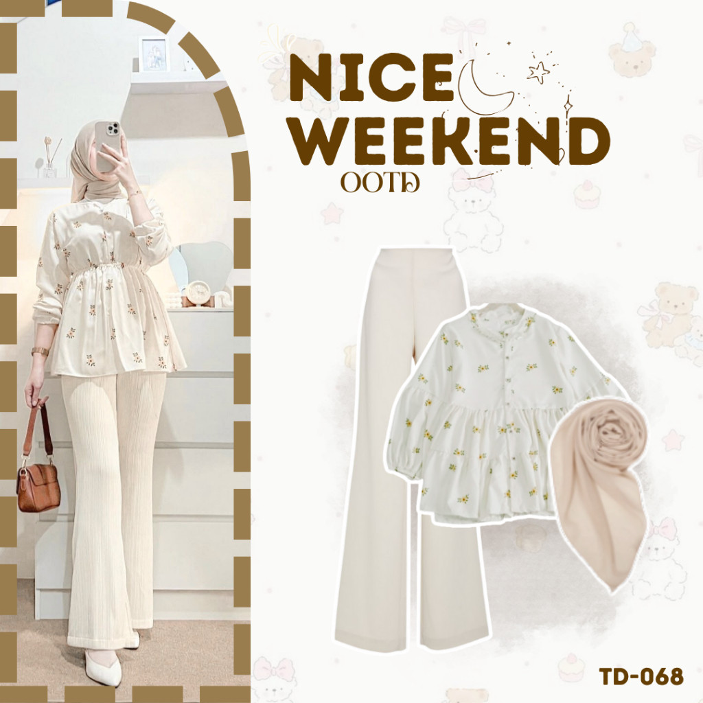 3In1 Set Womens Korean Style Hijab/Non Hijab (Blouse + Pants + Hijab) -Drazyfashy- SET TD 068 -Drazy