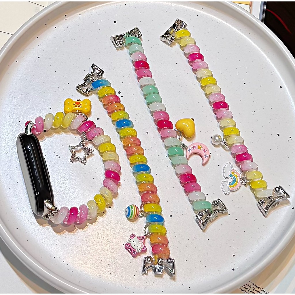 สายนาฬิกาแบบยืดหยุ่นสําหรับ mi band 10 สาย mi band 8/mi band 9 สาย mi band9 สายนาฬิกาลูกปัดพลาสติก m