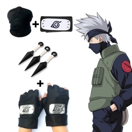 JOJO ชุด 7 ชิ้น 3 ชิ้น Kunai คอสเพลย์ Kakashi Naruto แถบคาดศีรษะ Kakashi หน้ากาก Kakashi ถุงมือ