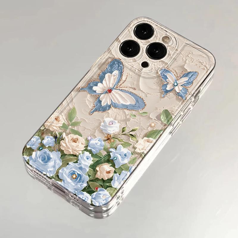 เคสผีเสื้อลายดอกไม้สําหรับ iPhone13Pro 16 15 14 12 11 Pro Max XR 7 8Plus ปลอกกันกระแทกปกอ่อน