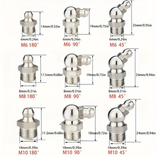 น็อตอัดจาระบี 130ชิ้น หัวอัดจารบีสแตนเลส ปลอดสนิม แบบตรง แบบงอ 45° 90° M6 M8 M10 1/4 1/8
