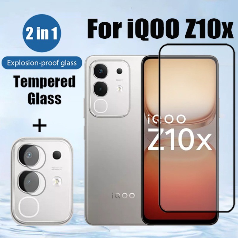 2 in 1 iQOO Z10x กระจกนิรภัยป้องกันหน้าจอสําหรับ Vivo iQOO Z10 Z9 Turbo Z9x 5G Anti-impact Glass ป้องกันฟิล์มและกล้องเลนส์ฟิล์ม