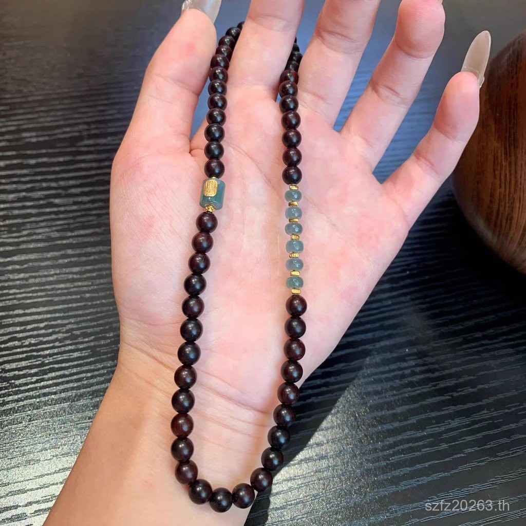 สร้อยข้อมือ jadeite แท้ พร้อมไม้จันทร์แดงและฟ้า ความหนาแน่นสูง ขนาด 6m 7I9J