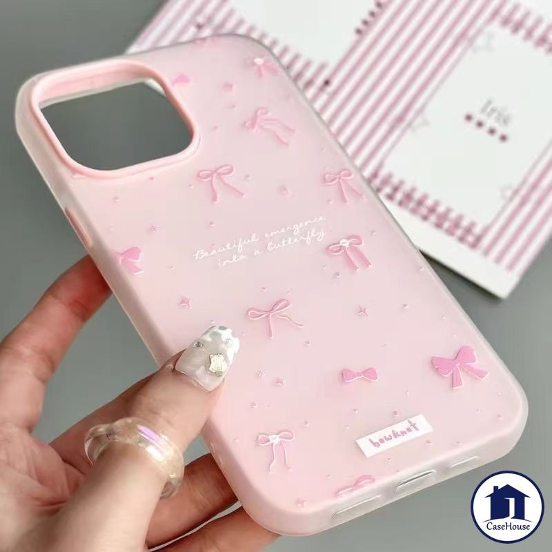 แฟชั่น 2 ใน 1 ธนูสีชมพู เคสอ่อน เข้ากันได้กับ IPhone 16 15 12 11 13 14 Pro Max 7 8 Puls XR X 15 6s 6 16 Puls X XS Max - รูปที่ 2