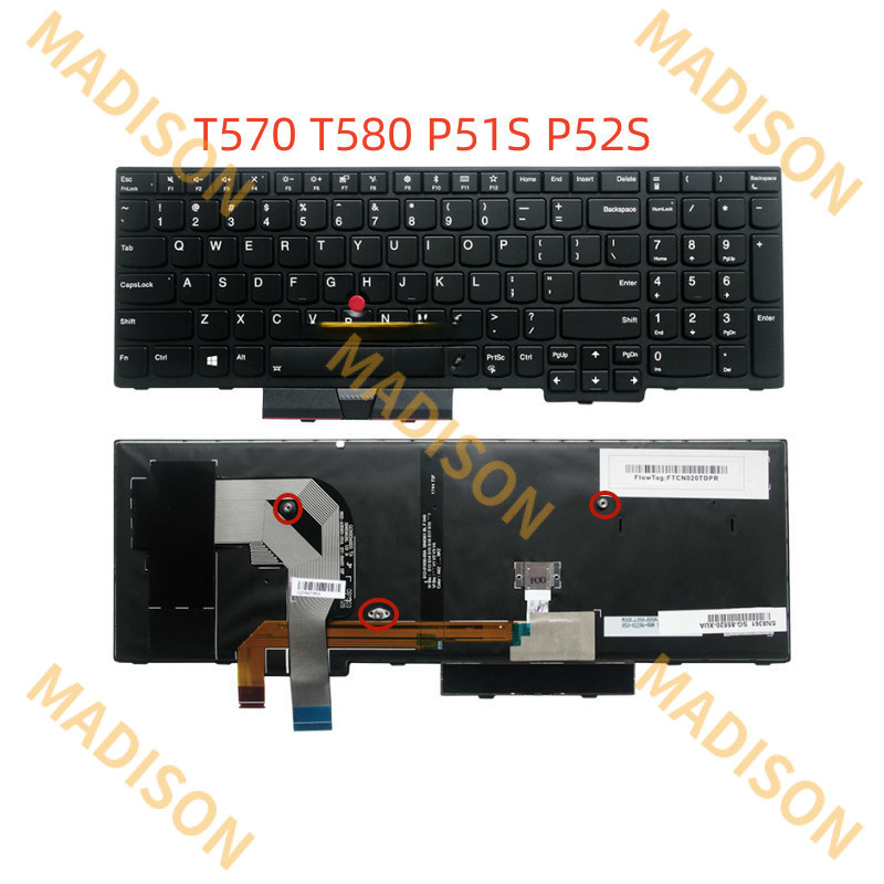 แป้นพิมพ์แล็ปท็อปภาษาอังกฤษ Yjx US สำหรับ Lenovo ThinkPad E580 l580 E585 T590 e590 t570 t580s P51s p