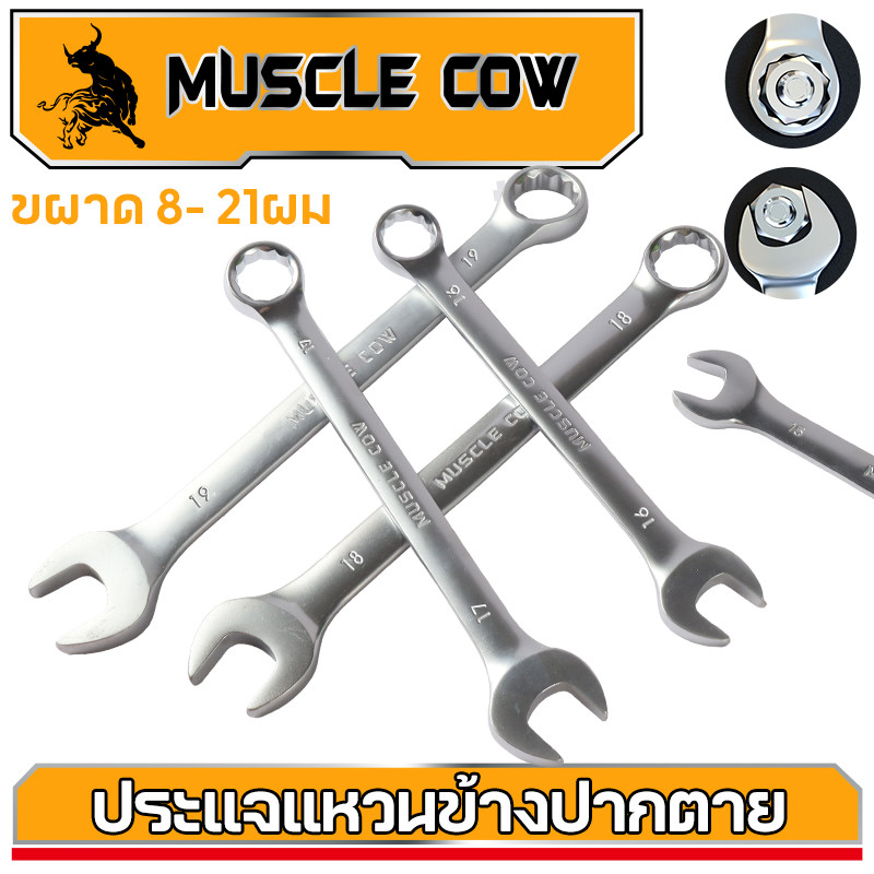 Muscle Cow ประแจแหวนข้างปากตาย ขนาด 8-21 มม. แหวนข้างปากตาย ประแจรวม ปากตายแหวนข้าง ประแจปากตายข้าง แหวนข้าง ปากตายแหวน