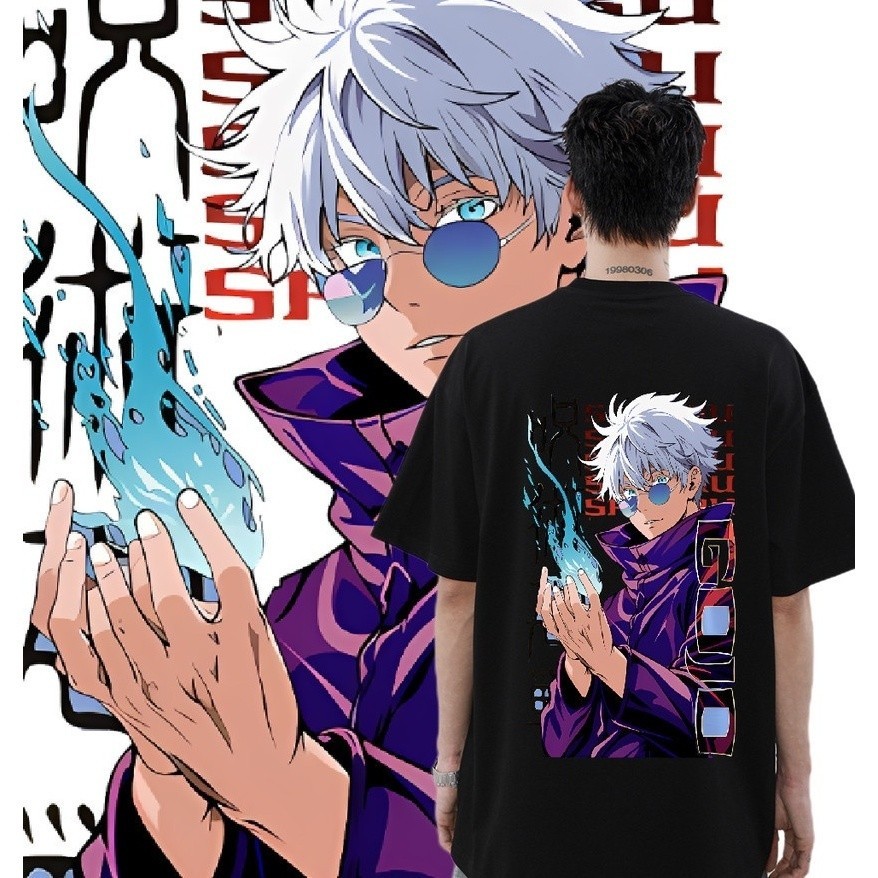 อะนิเมะ Jiu-Jitsu Kaisen GOJO SATORU พิมพ์เสื้อยืดผู้ชายสไตล์ฮิปฮอปขนาดใหญ่ COD สไตล์อินเทรนด์แขนสั้นด้านบนพร้อมสต็อกผมตรง