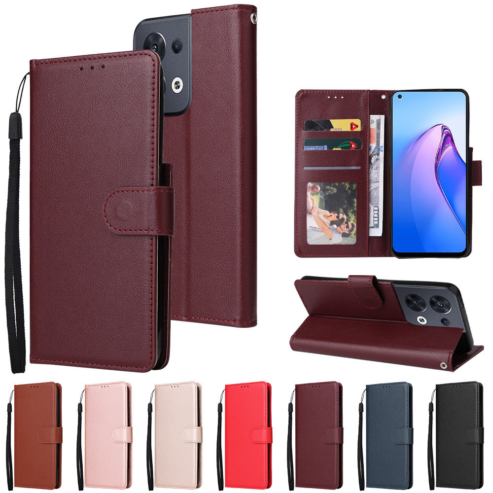 กรณีพลิก OPPO Reno 8T 8 T 7 Z 5 Pro 4G 5G 5Z 7Z 8Z ปกหนังกระเป๋าสตางค์พร้อมช่องใส่การ์ด Soft TPU กันชน Lanyard ขาตั้ง Reno8 Reno7 Reno5 Reno2 โทรศัพท์มือถือครอบคลุมกรณี