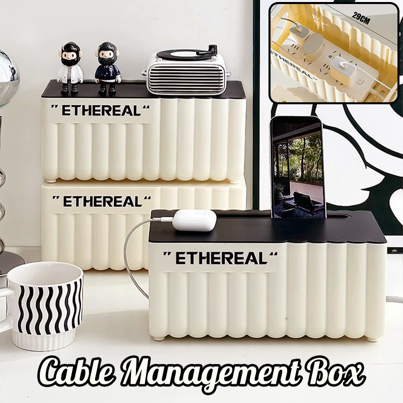 กล่องเก็บปลั๊กไฟ กล่องจัดระเบียบสายไฟ ฝาปิดกันฝุ่น กล่องพลาสติกเก็บสายชาร์จใหญ่ Cable Management Box