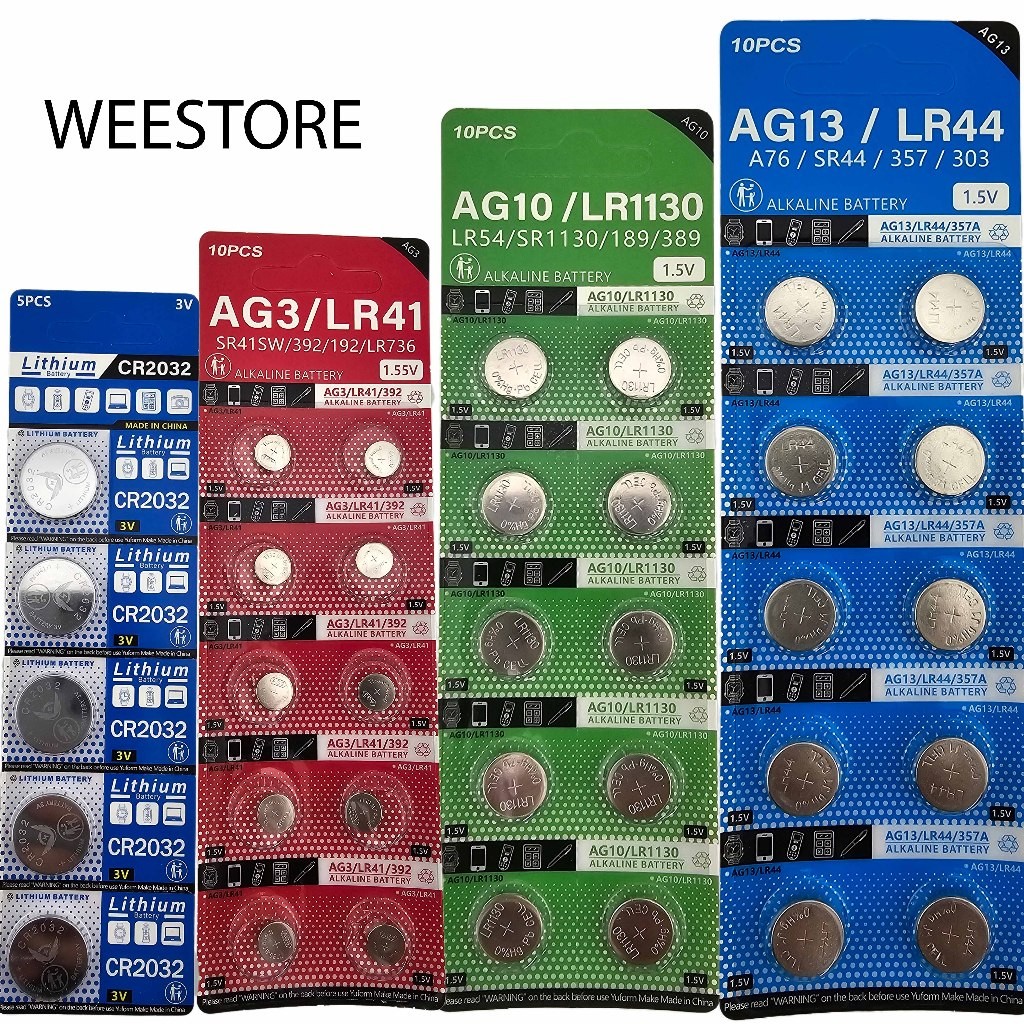 **ยกแผง** IN PACK ถ่านกระดุม cr2032 LR44 LR41 AG3 LR1130 Lithium Battery แบบไม่มีกล่อง ราคาถูก