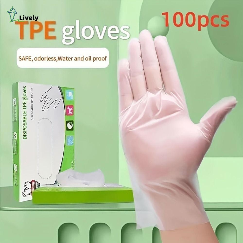 INNEW ถุงมือแบบใช้แล้วทิ้ง 100 ชิ้น, ถุงมือทําความสะอาด TPE ความปลอดภัยในการทํางานกรด, ถุงมือฟรียางลาเท็กซ์เกรดอาหารใสกันลื่น