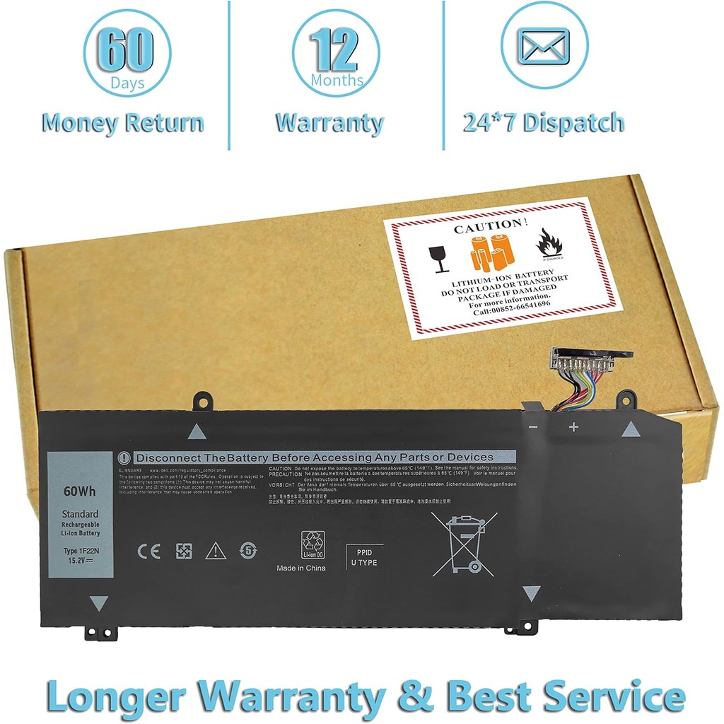 1F22N แบตเตอรี่ 60Wh 15.2V สําหรับ Dell Alienware M15 M17 R1 G7 7590 7790, G5 5590 D2783W D2743B D28