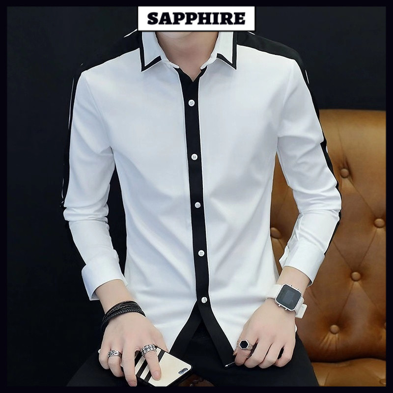 เสื้อผู้ชายแขนยาวสไตล์เกาหลีแบบกระชับ ออกแบบมาให้มีลวดลายและสีสันสวยงาม เหมาะสำหรับคนชอบแฟชั่นใหม่ๆ
