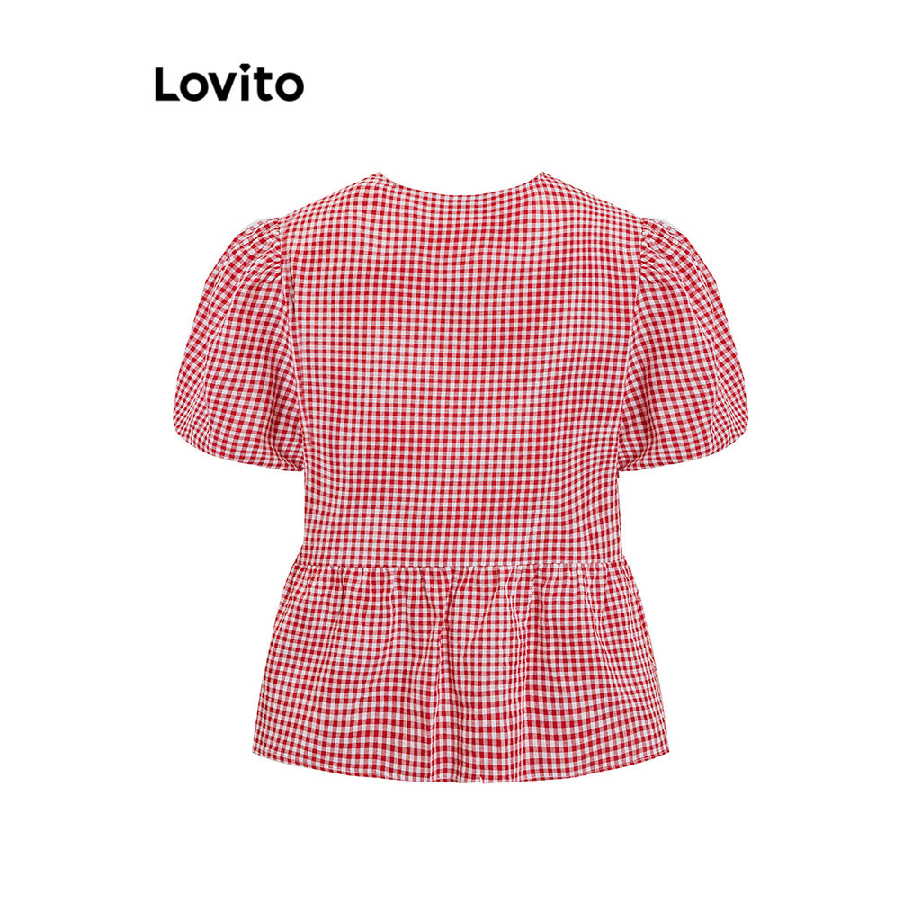(Trendy) Lovito เสื้อเบลาส์น่ารัก เสื้อเบลาส์โบว์หน้าผูกโบว์สําหรับผู้หญิง L101AD087