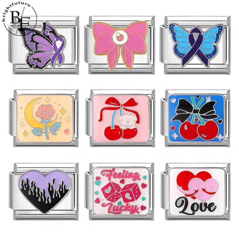 สร้อยข้อมือcharm fit 9 มม. สไตล์อิตาเลียน เชอร์รี่ ทำจากสแตนเลส เครื่องประดับสำหรับตกแต่ง retro