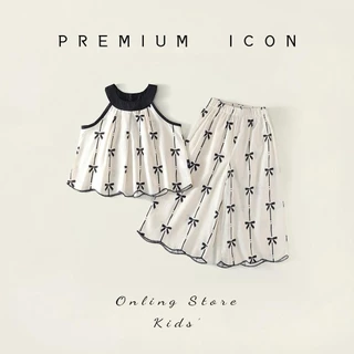 Hania kids พร้อมส่ง เซ็ตคุณหนูลายโบว์ สวยหวานแบบมินิมอล ใส่สบาย ได้ลุคแฟชั่นนิสต้าตัวน้อย K4125537