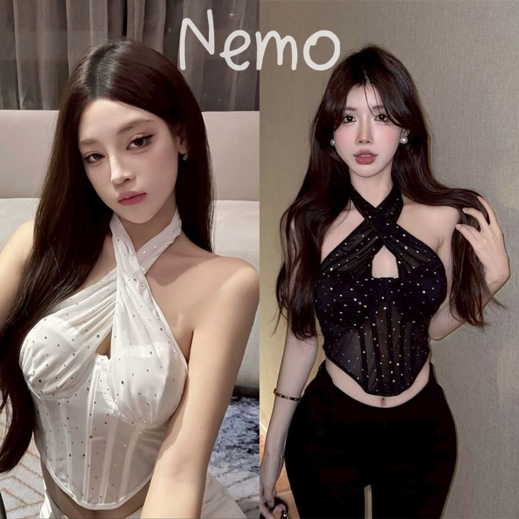 Nemo store 🌸 FYL255 ເສື້ອຄໍຄລ້ອງ ມີຟອມ ປະດັບເພັດຮອບຕົວເສື້ອ ຫຼູຫຼາ ເປັນຟຣີໄຊຊ໌