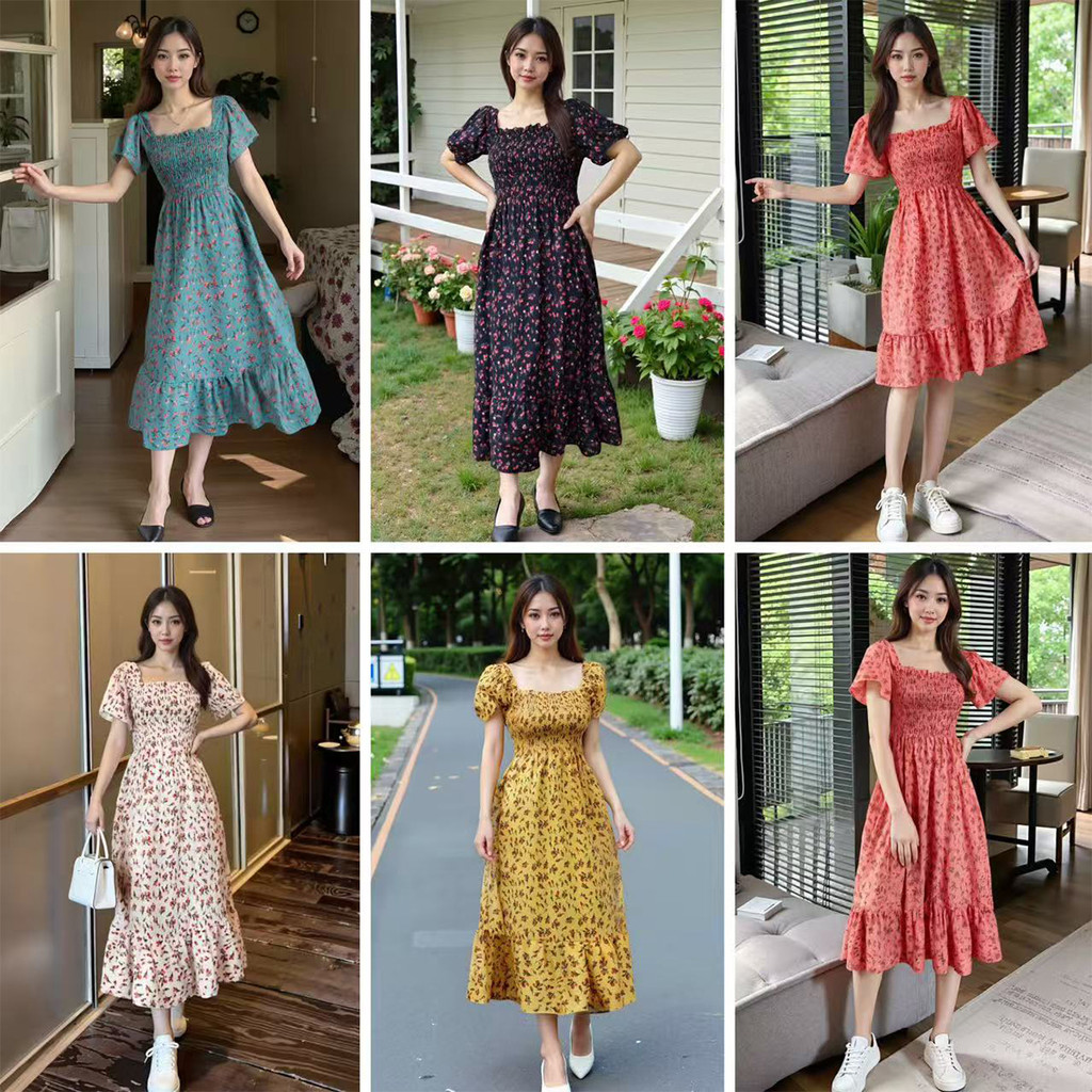 เดรสลายดอก กลางยาว คลาสสิกไม่ตกเทรนด์
