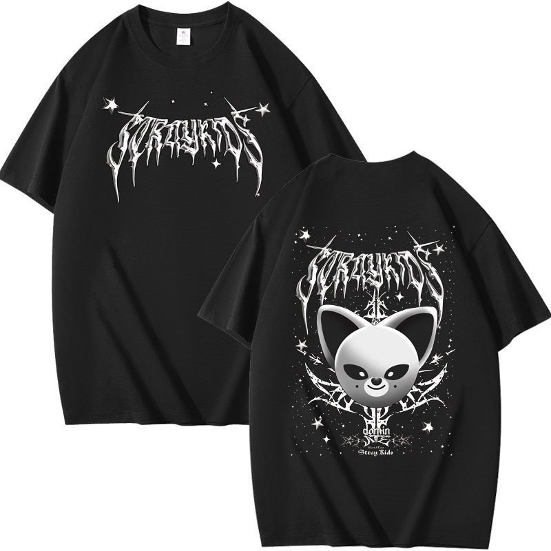 2025 Stray Kids เสื้อยืดแขนสั้นพิมพ์ลาย Evil Skzoo ทรงหลวม ผ้าฝ้ายแท้ ทรงหลวม