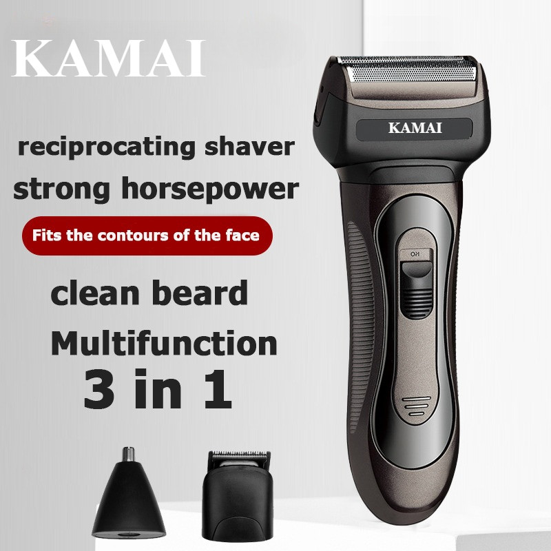 แบรนด์ที่มีชื่อเสียง KAMAIที่โกนหวดไฟฟ้า 3 in 1 เครื่องโกนหนวดมัลติฟังก์ชั่น โกนได้ทั้งแบบแห้ง เล็มข