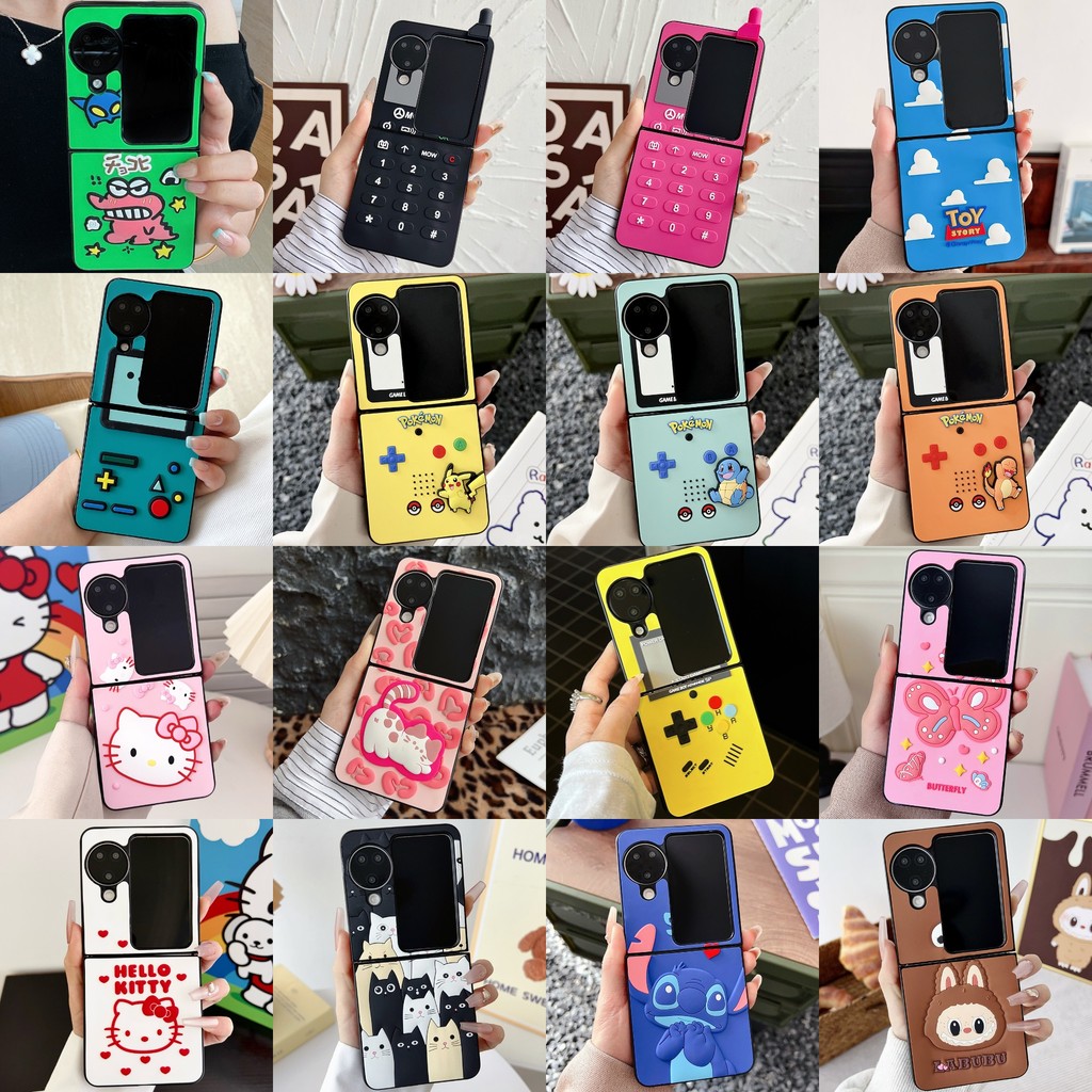 2025 ใหม่สําหรับ OPPO Find N3 Flip โทรศัพท์มือถือกรณี OPPO Find N2 Flip พับกรณีน่ารักการ์ตูน Pokémon family 3D การสร้างแบบจําลอง PC anti-fall hard Case