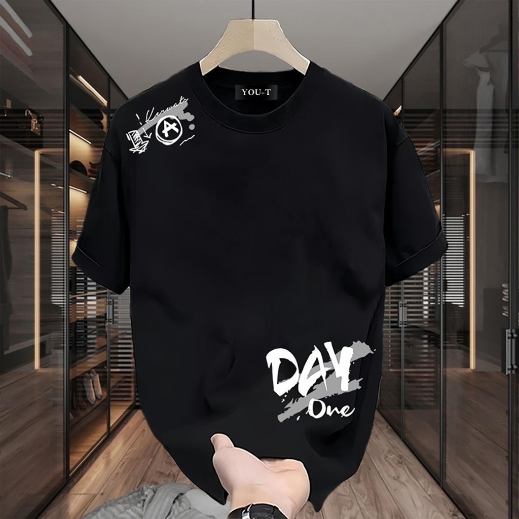 Basi เสื้อยืด oversize unisex สตรีทแฟชั่น โคตรนุ่ม เสื้อ cotton 100% ไม่หดตัวลาย เสื้อไม่ยับ ลาย “DAY ONE”