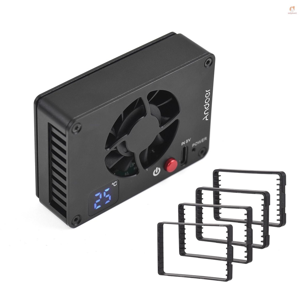 Andoer FS-04A พัดลมระบายความร้อนกล้องระบบทําความเย็นภายนอกพร้อมการตั้งค่าอุณหภูมิจอแสดงผล OLED 4pcs 