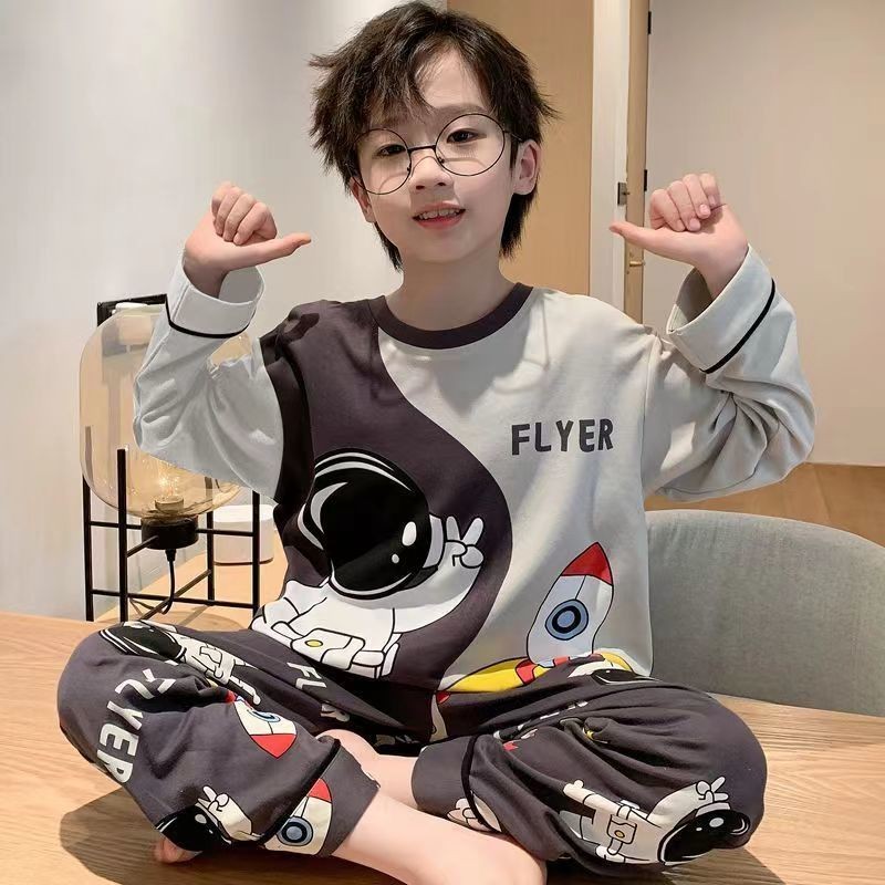 ชุดนอนสองชิ้นสไตล์เกาหลี ลายการ์ตูนนักบินอวกาศ สำหรับหนุ่มๆ ชุดลําลองแขนยาว