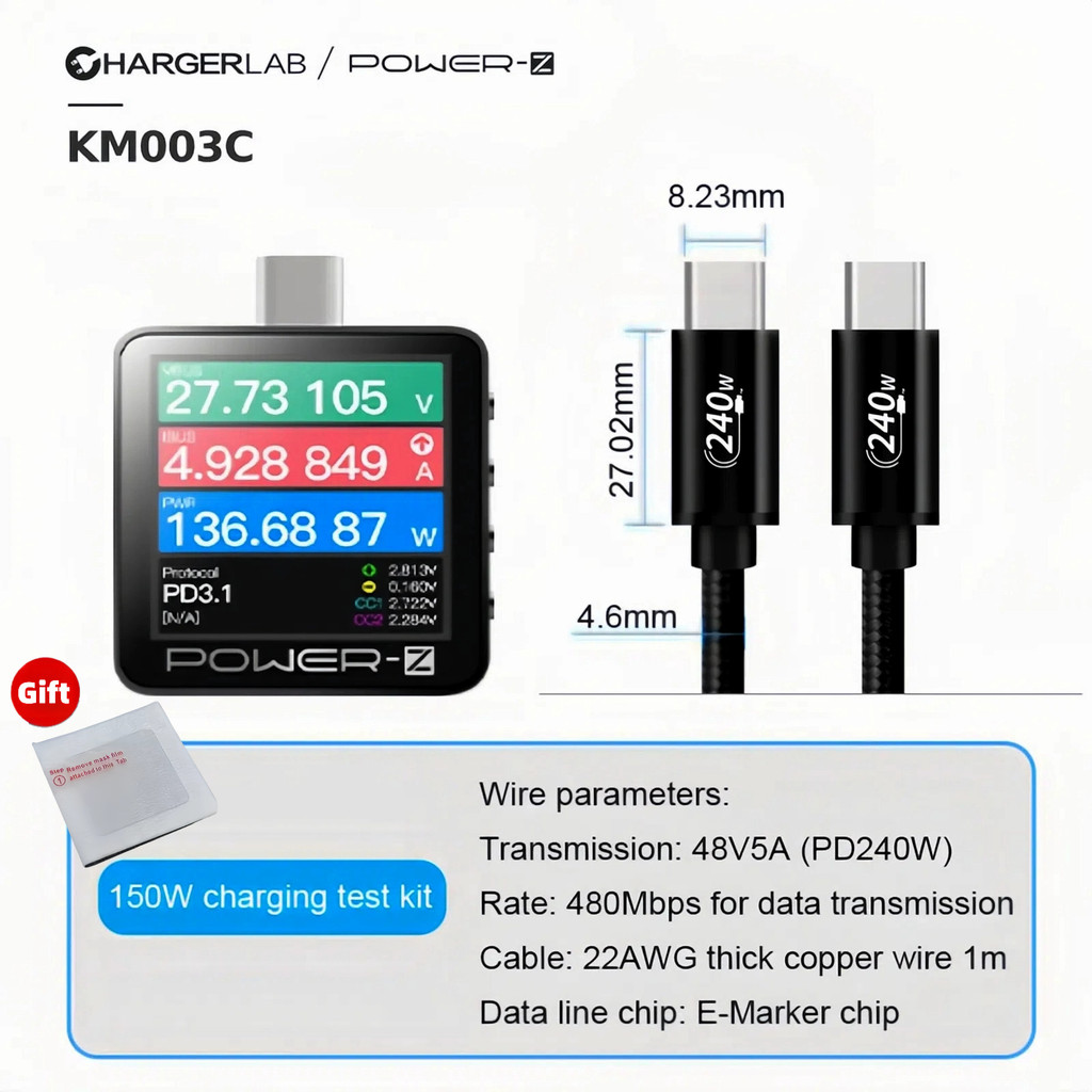 KM003C ChargerLAB POWER-Z USB PD3.1 Protocol PPS 50V 6A Range Dual Type-C เครื่องทดสอบความจุ USB
