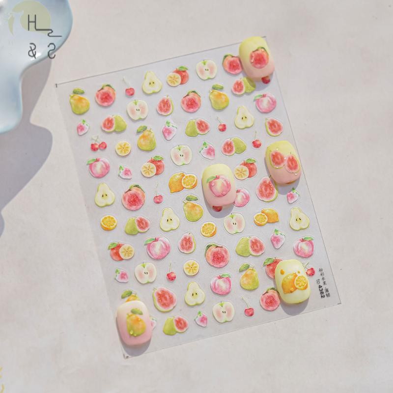 [H&S ส.ค] Kawaii Red Jelly Tomato Nail Art สติกเกอร์ Bowknot Star น่ารักผลไม้ฤดูร้อน 5D ผลไม้ Self ก