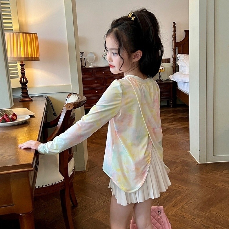 เสื้อกีฬาเด็กผ้าไหมน้ำแข็ง ป้องกันUV มัดย้อมไล่โทนสี ระบายอากาศ เหมาะสำหรับแบดมินตันและเทนนิส