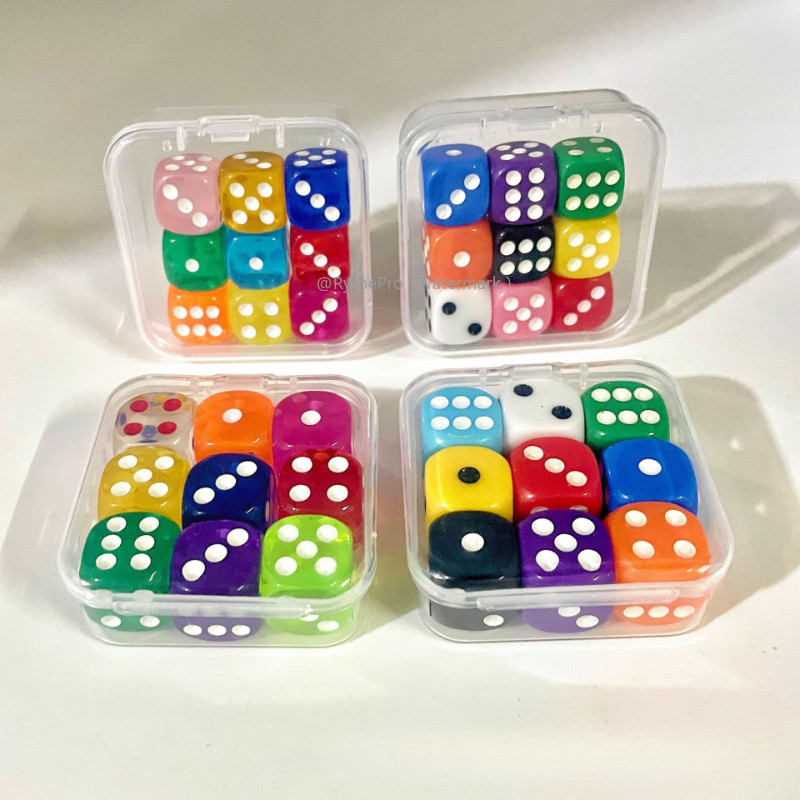 9 Pieces Transparent Color Dice with Box 6 Sided Dice for Board Games 14mm 16mm Bulk for Math Dice f